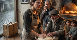 Dul bir kadın yağmur altında iki yaşlıya kucak açtı