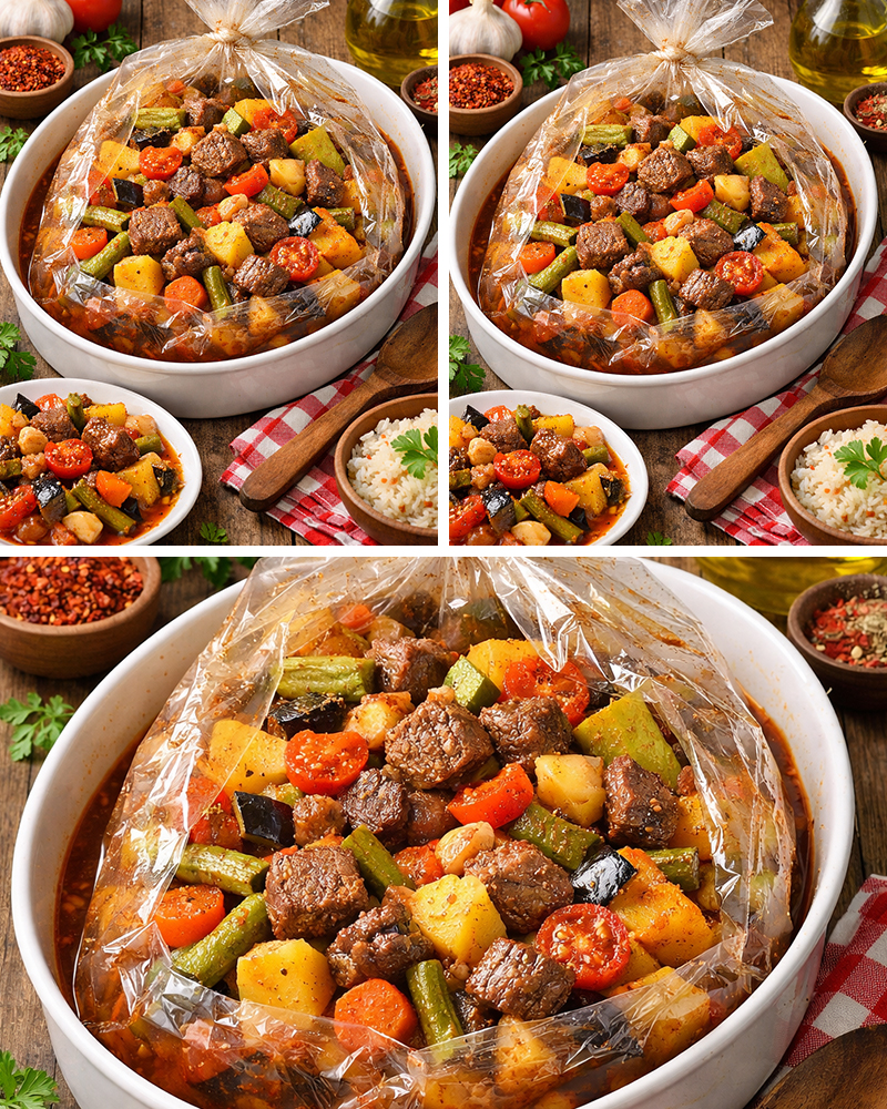 Fırın Poşetinde Etli Türlü Tarifi - 1